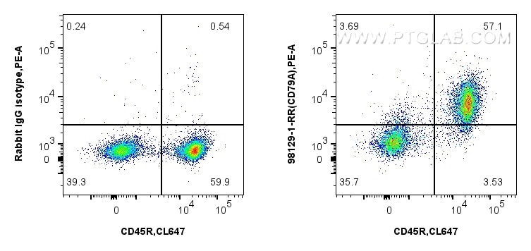 Flow cytometry (FC) experiment of mouse splenocytes using Anti-Mouse CD79a Rabbit Recombinant Antibody (98129-1-RR)