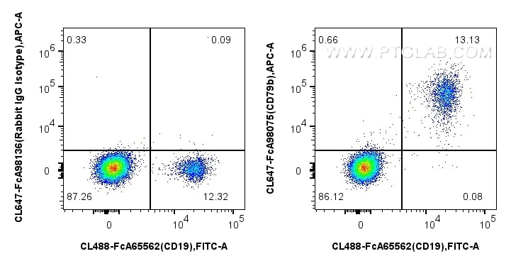 Flow cytometry (FC) experiment of human PBMCs using FcZero-rAb® CoraLite® Plus 647 Anti-Human CD79b Ra (CL647-FcA98075)