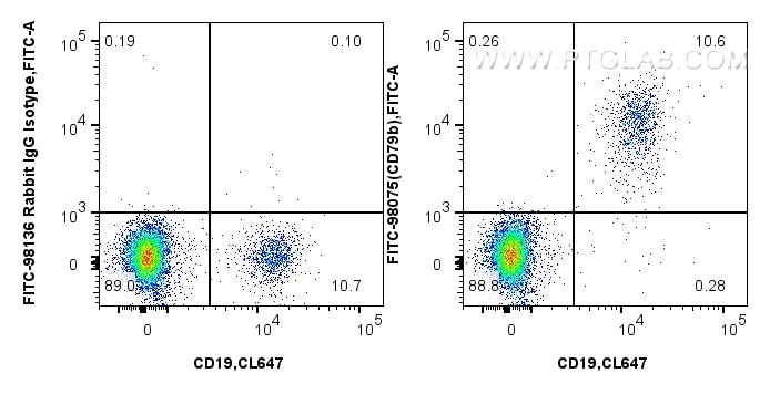 Flow cytometry (FC) experiment of human PBMCs using FITC Plus Anti-Human CD79b Rabbit Recombinant Anti (FITC-98075)
