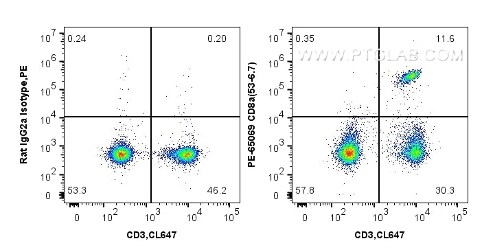 Flow cytometry (FC) experiment of mouse splenocytes using PE Anti-Mouse CD8a (53-6.7) (PE-65069)