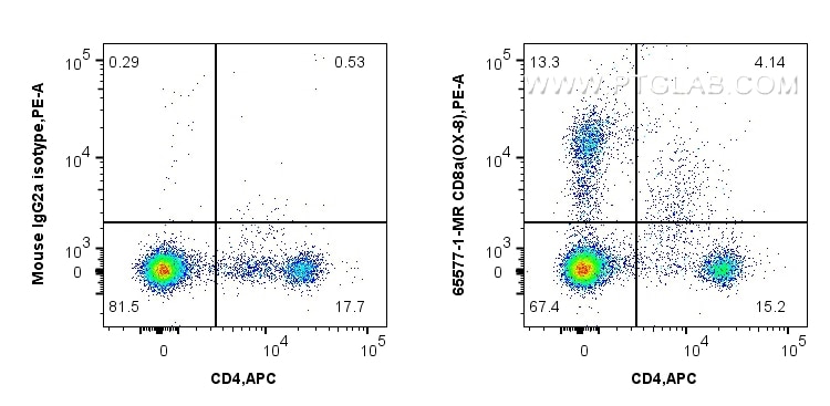 Flow cytometry (FC) experiment of rat splenocytes cells using Anti-Rat CD8a (OX-8) Mouse IgG2a Recombinant Antib (65577-1-MR)