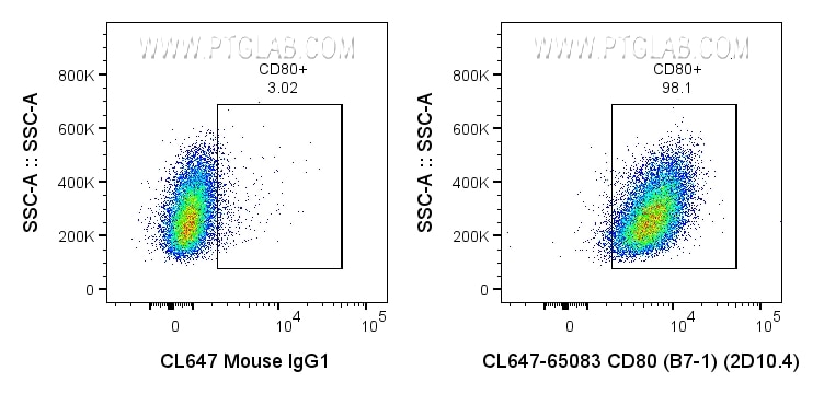 Flow cytometry (FC) experiment of Daudi cells using CoraLite® Plus 647 Anti-Human CD80 (B7-1) (2D10.4) (CL647-65083)