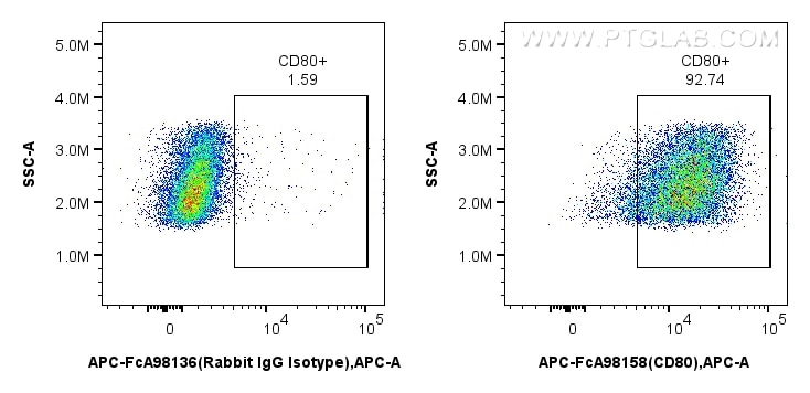 Flow cytometry (FC) experiment of mouse peritoneal macrophages using FcZero-rAb™ APC Anti-Mouse CD80 Rabbit Recombinant (APC-FcA98158)