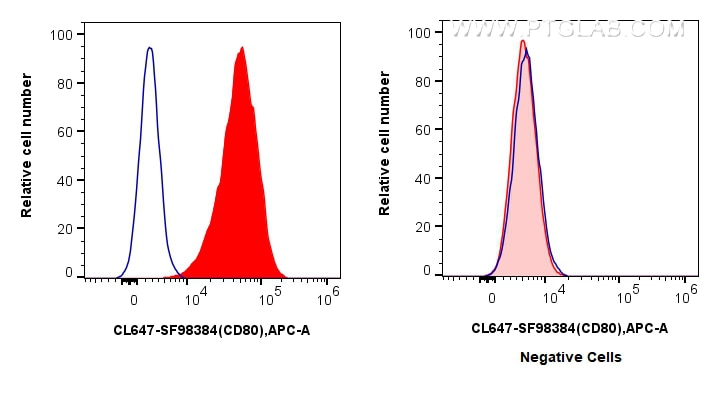 FC experiment of Raji using CL647-SF98384 Flow cytometry (FC) experiment of Raji cells using CoraLite® Plus 647 Anti-Human CD80 Rabbit scFv Ant (CL647-SF98384)