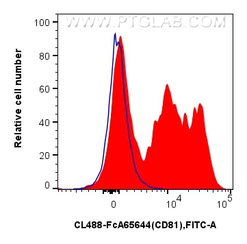 FC experiment of human peripheral blood leukocytes using CL488-FcA65644 Flow cytometry (FC) experiment of human peripheral blood leukocytes using FcZero-rAb® CoraLite® Plus 488 Anti-Human CD81 (5A (CL488-FcA65644)