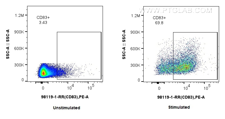 Flow cytometry (FC) experiment of mouse splenocytes using Anti-Mouse CD83 Rabbit Recombinant Antibody (98119-1-RR)
