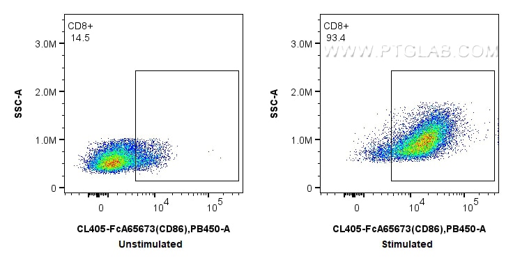 Flow cytometry (FC) experiment of mouse splenocytes using FcZero-rAb® CoraLite® Plus 405 Anti-Mouse CD86 (GL (CL405-FcA65673)