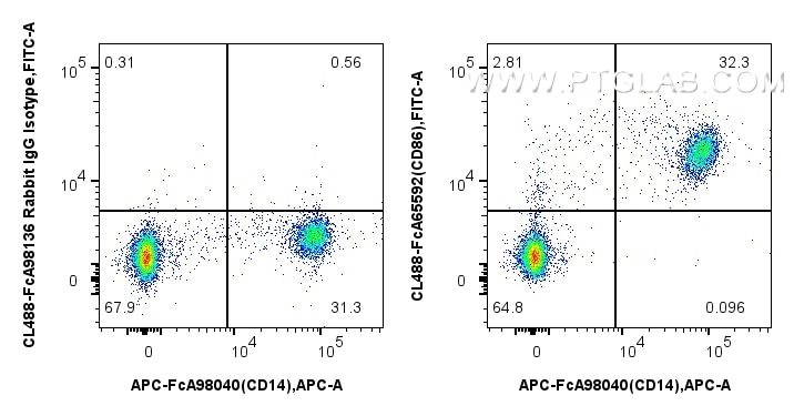 Flow cytometry (FC) experiment of human PBMCs using FcZero-rAb® CoraLite® Plus 488 Anti-Human CD86 (BU (CL488-FcA65592)