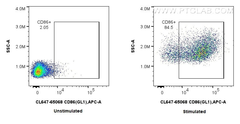 Flow cytometry (FC) experiment of mouse splenocytes using CoraLite® Plus 647 Anti-Mouse CD86 (GL1) (CL647-65068)