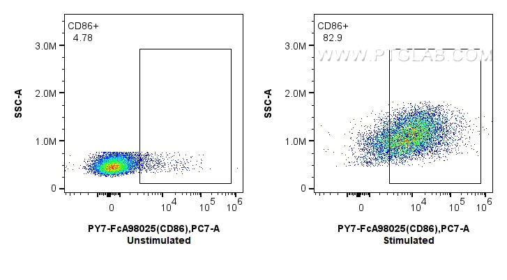 Flow cytometry (FC) experiment of mouse splenocytes using FcZero-rAb™ PE-Cyanine7 Anti-Mouse CD86 Rabbit Rec (PY7-FcA98025)
