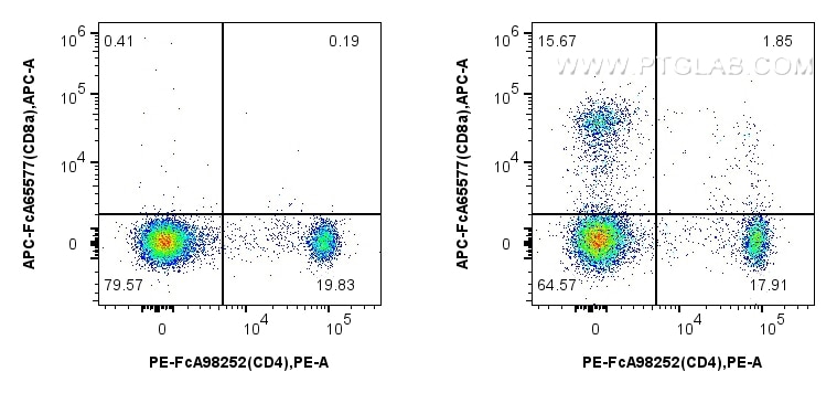 Flow cytometry (FC) experiment of rat splenocytes cells using FcZero-rAb™ APC Anti-Rat CD8a (OX-8) Rabbit IgG Re (APC-FcA65577)