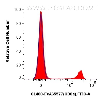 Flow cytometry (FC) experiment of rat splenocytes cells using FcZero-rAb® CoraLite® Plus 488 Anti-Rat CD8a (OX-8 (CL488-FcA65577)