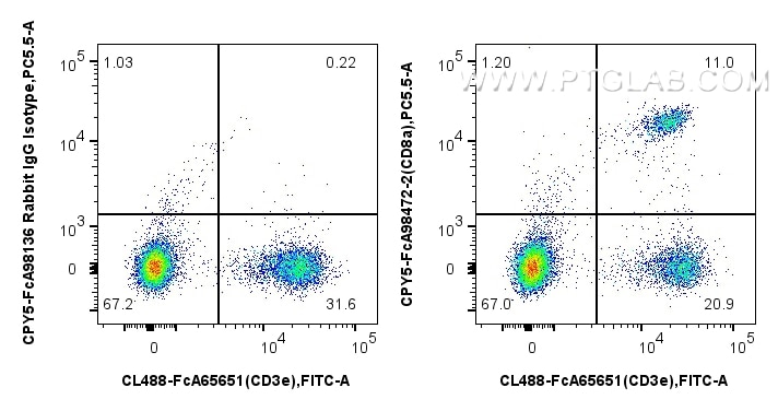 FC experiment of mouse splenocytes using CPY5-FcA98472-2 Flow cytometry (FC) experiment of mouse splenocytes using FcZero-rAb® PerCP-Cyanine5.5 Anti-Mouse CD8a Rabbi (CPY5-FcA98472-2)