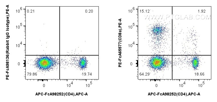 Flow cytometry (FC) experiment of rat splenocytes cells using FcZero-rAb™ PE Anti-Rat CD8a (OX-8) Rabbit IgG Rec (PE-FcA65577)