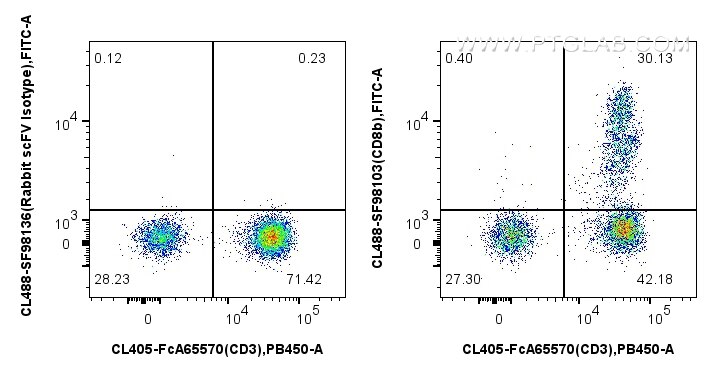 Flow cytometry (FC) experiment of human PBMCs using CoraLite® Plus 488 Anti-Human CD8b Rabbit scFv Ant (CL488-SF98103)