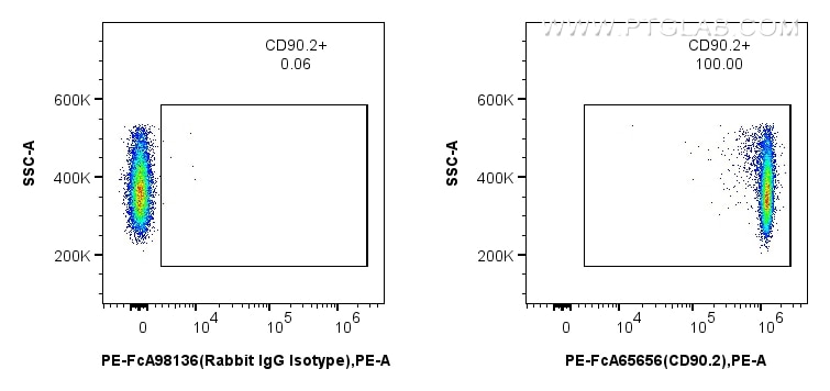 Flow cytometry (FC) experiment of mouse thymocytes using FcZero-rAb™ PE Anti-Mouse CD90.2 (30-H12) Rabbit I (PE-FcA65656)