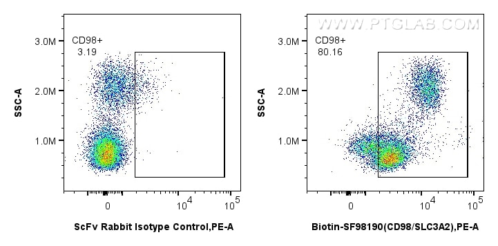 Flow cytometry (FC) experiment of human PBMCs using Biotin Anti-Human CD98/SLC3A2 Rabbit scFv Antibody (Biotin-SF98190)