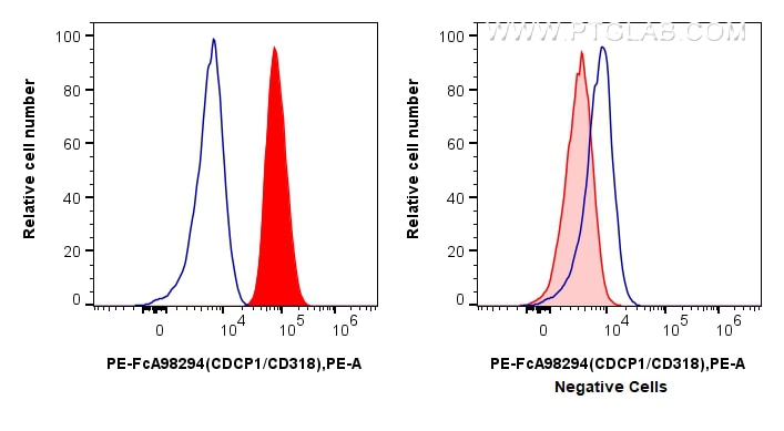 FC experiment of HT-29 using PE-FcA98294 Flow cytometry (FC) experiment of HT-29 cells using FcZero-rAb™ PE Anti-Human CDCP1/CD318 Rabbit Recom (PE-FcA98294)