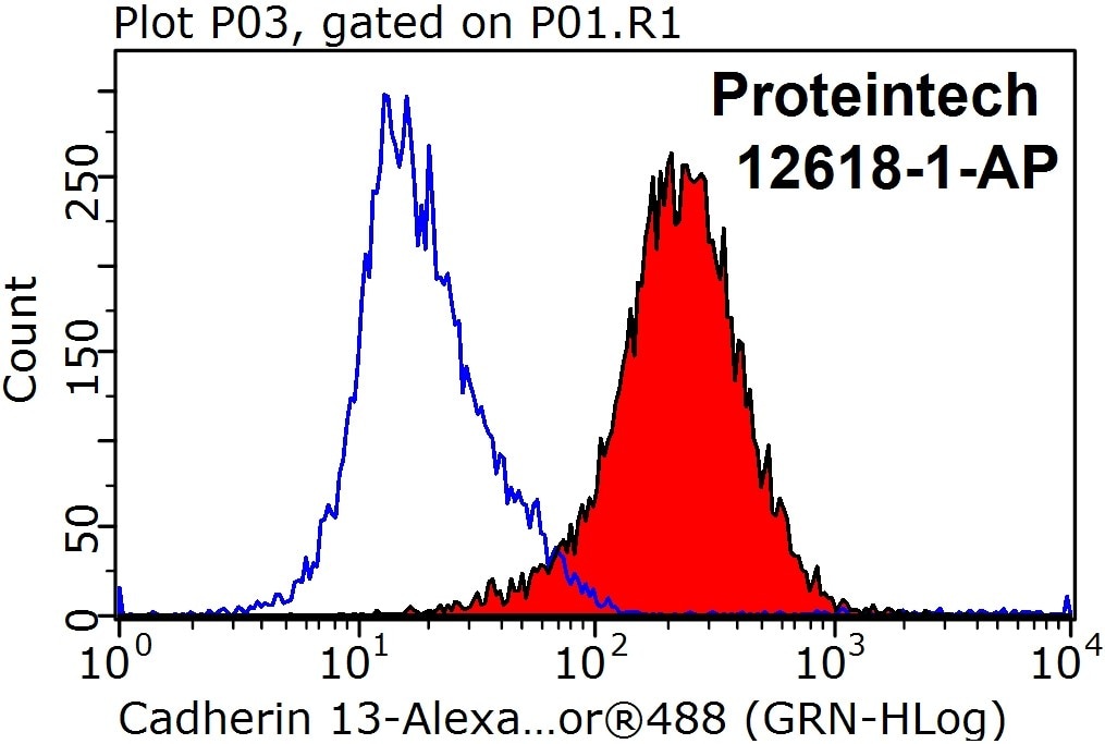 Flow cytometry (FC) experiment of Jurkat cells using Cadherin-13 Polyclonal antibody (12618-1-AP)