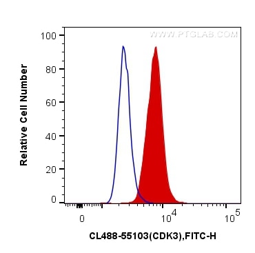 Flow cytometry (FC) experiment of HeLa cells using CoraLite® Plus 488-conjugated CDK3 Polyclonal anti (CL488-55103)