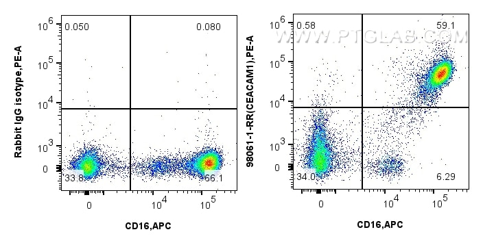 Flow cytometry (FC) experiment of human peripheral blood leukocytes using Anti-Human CEACAM1/3/6 (CD66a/c/d) Rabbit Recombin (98061-1-RR)