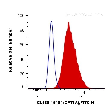 Flow cytometry (FC) experiment of HeLa cells using CoraLite® Plus 488-conjugated CPT1A Polyclonal ant (CL488-15184)