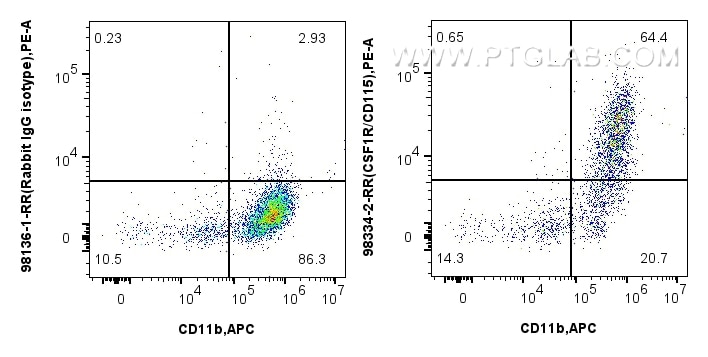 Flow cytometry (FC) experiment of mouse peritoneal macrophages using Anti-Mouse CSF1R/CD115 Rabbit Recombinant Antibody (98334-2-RR)