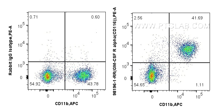 Flow cytometry (FC) experiment of mouse bone marrow cells using Anti-Mouse CSF2RA/CD116 Rabbit Recombinant Antibod (98196-1-RR)
