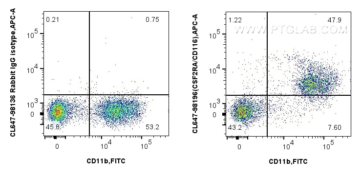 Flow cytometry (FC) experiment of mouse bone marrow cells using CoraLite® Plus 647 Anti-Mouse CSF2RA/CD116 Rabbit  (CL647-98196)