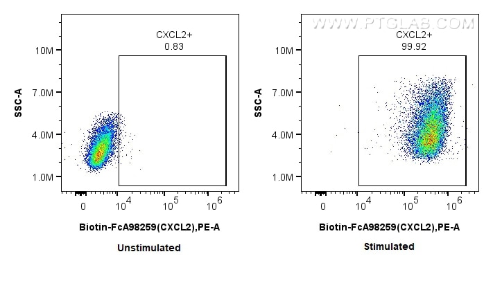 FC experiment of RAW 264.7 using Biotin-FcA98259 Flow cytometry (FC) experiment of RAW 264.7 cells using FcZero-rAb® Biotin Anti-Mouse CXCL2 Rabbit Recombi (Biotin-FcA98259)