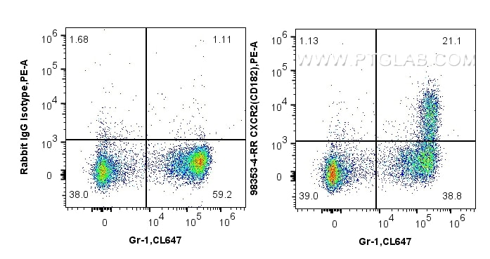 Flow cytometry (FC) experiment of mouse bone marrow cells using Anti-Mouse CXCR2 Rabbit Recombinant Antibody (98353-4-RR)