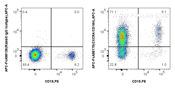 Flow cytometry (FC) experiment of human PBMCs using FcZero-rAb™ APC Anti-Human CXCR4/CD184 Rabbit Reco (APC-FcA98175)