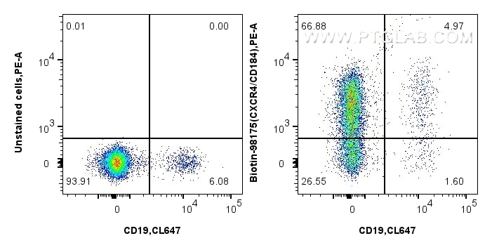 Flow cytometry (FC) experiment of human PBMCs using Biotin Anti-Human CXCR4/CD184 Rabbit Recombinant A (Biotin-98175)
