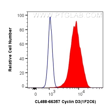 Flow cytometry (FC) experiment of HeLa cells using CoraLite® Plus 488-conjugated Cyclin D3 Monoclonal (CL488-66357)