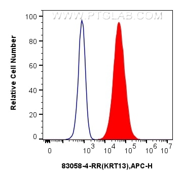 Flow cytometry (FC) experiment of A431 cells using Cytokeratin 13 Recombinant antibody (83058-4-RR)