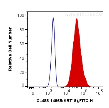 Flow cytometry (FC) experiment of MCF-7 cells using CoraLite® Plus 488-conjugated Cytokeratin 19 Polyc (CL488-14965)