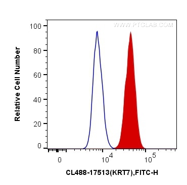 Flow cytometry (FC) experiment of HepG2 cells using CoraLite® Plus 488-conjugated Cytokeratin 7-specif (CL488-17513)