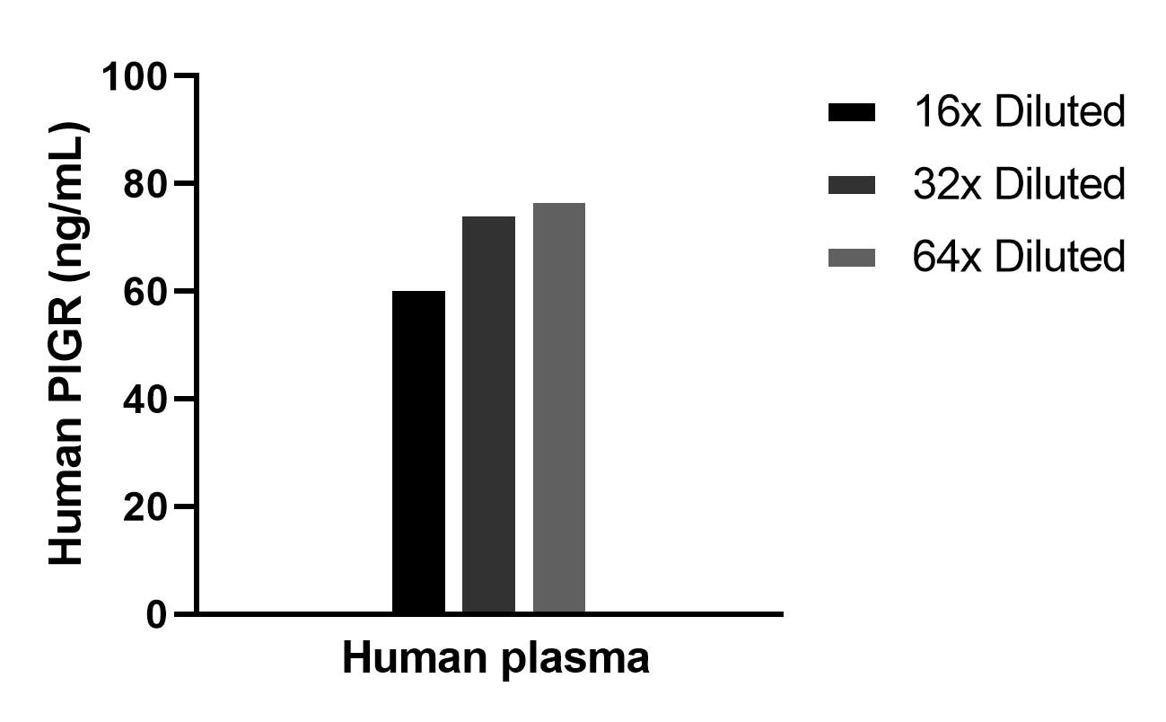 The mean PIGR concentration was determined to be 71.1 ng/mL in human plasma. Cytometric bead array sample test of MP02912-1