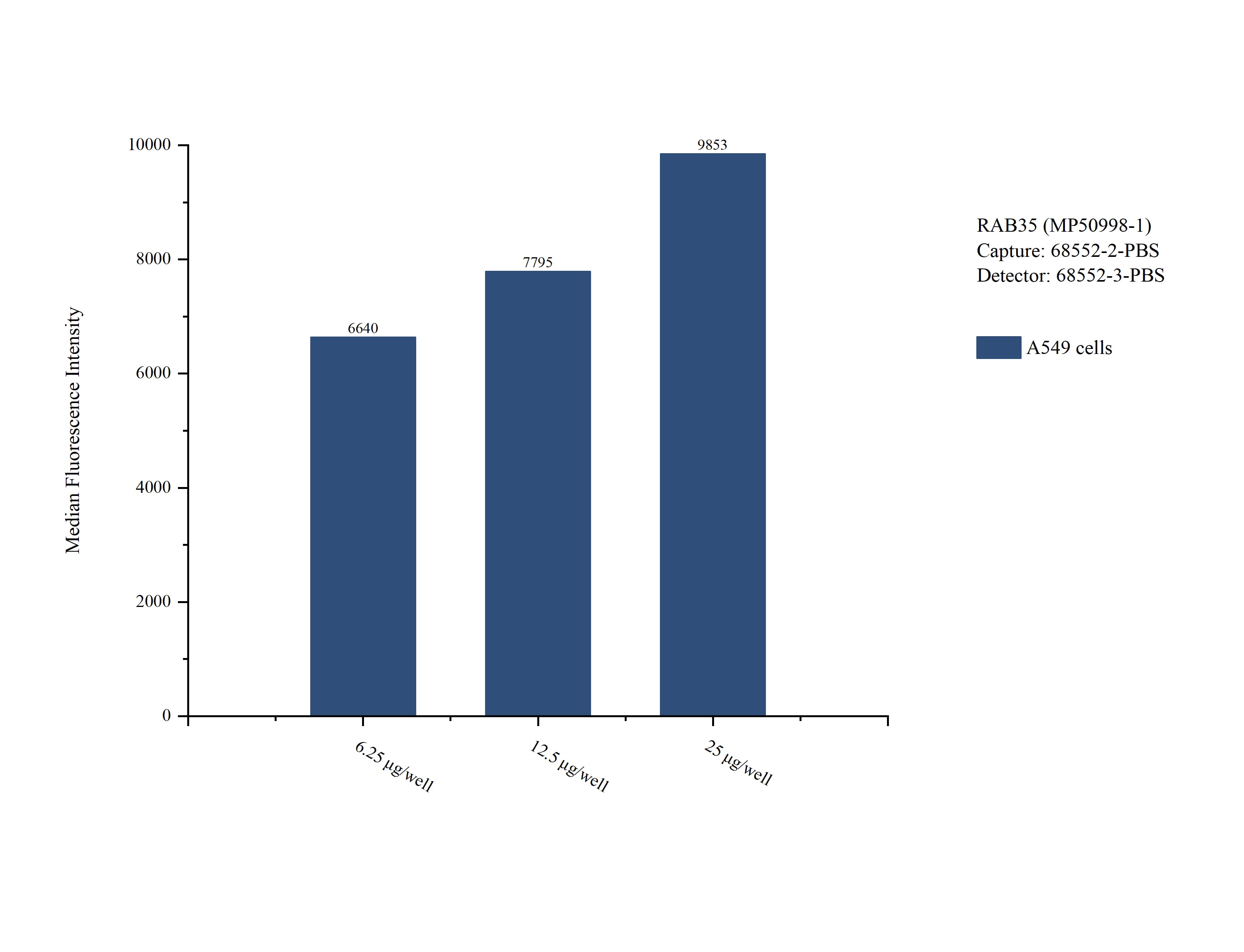 Cytometric bead array sample test of MP50998-1, RAB35 Monoclonal Matched Antibody Pair, PBS Only. Capture antibody: 68552-2-PBS. Detection antibody: 68552-3-PBS. Cytometric bead array sample test of MP50998-1