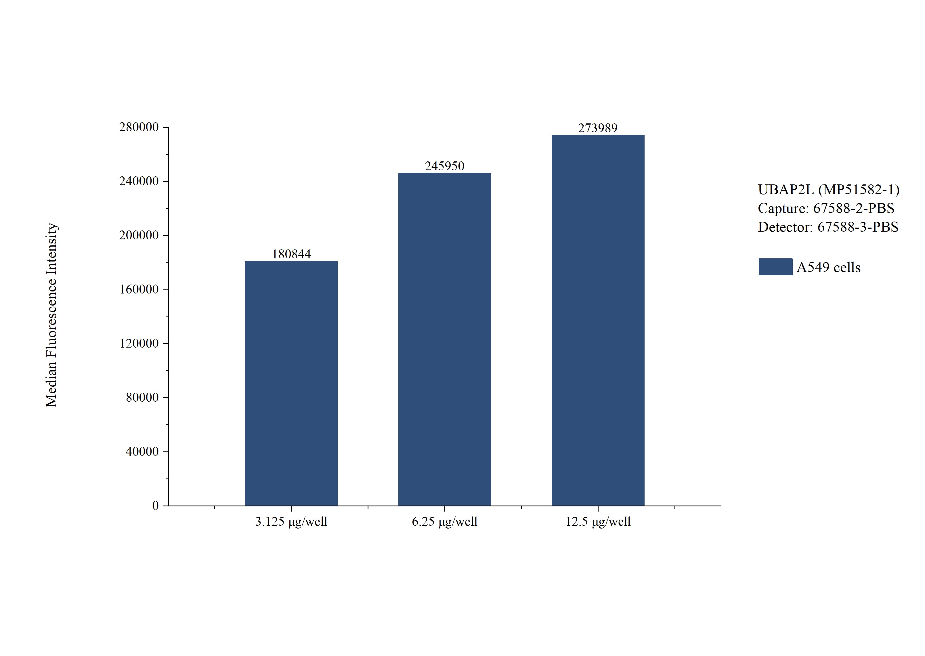 Cytometric bead array sample test of MP51582-1, UBAP2L Monoclonal Matched Antibody Pair, PBS Only. Capture antibody: 67588-2-PBS. Detection antibody: 67588-3-PBS. 