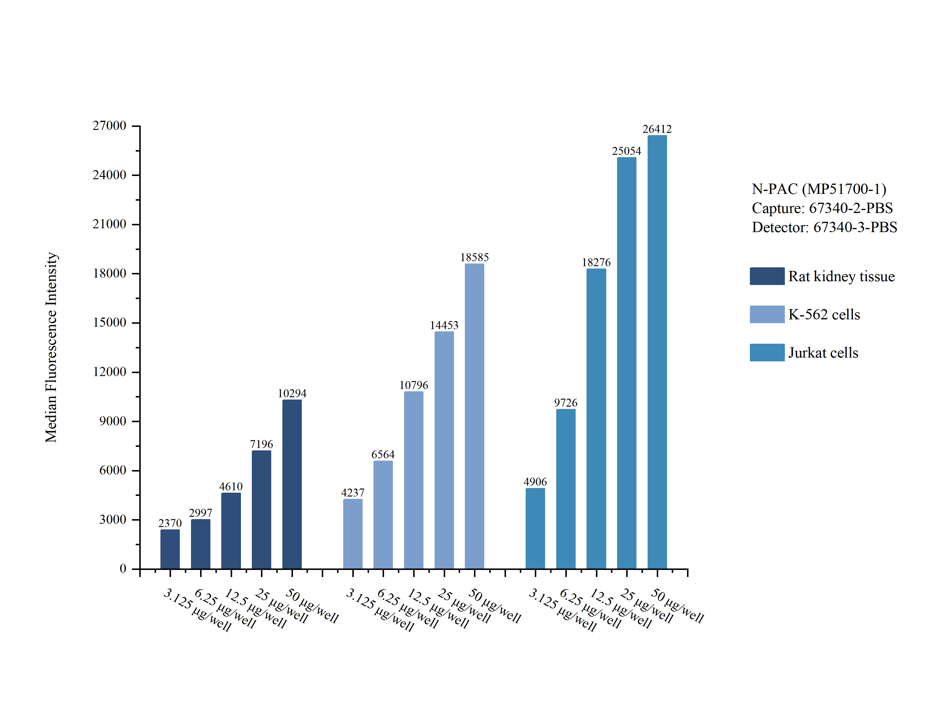 Cytometric bead array sample test of MP51700-1, N-PAC Monoclonal Matched Antibody Pair, PBS Only. Capture antibody: 67340-2-PBS. Detection antibody: 67340-3-PBS.