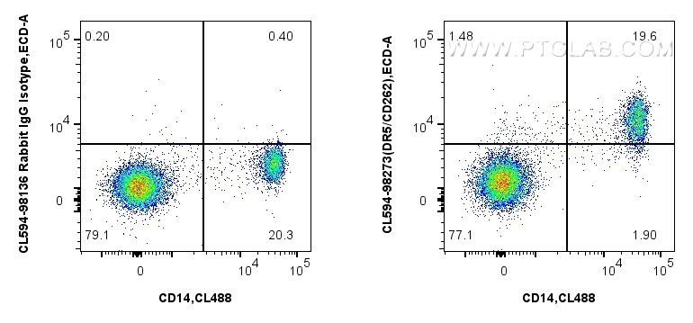 Flow cytometry (FC) experiment of human PBMCs using CoraLite®594 Anti-Human DR5/CD262 Rabbit Recombina (CL594-98273)