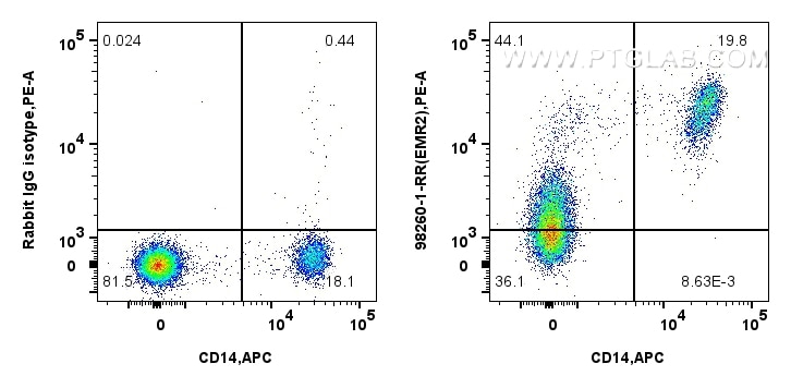 Flow cytometry (FC) experiment of human PBMCs using Anti-Human EMR2/CD312 Rabbit Recombinant Antibody (98260-1-RR)