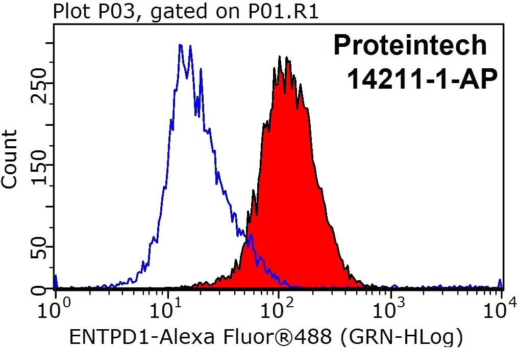 Flow cytometry (FC) experiment of Jurkat cells using CD39/ENTPD1 Polyclonal antibody (14211-1-AP)