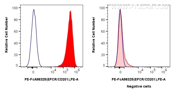 Flow cytometry (FC) experiment of HUVEC cells using FcZero-rAb™ PE Anti-Human EPCR/CD201 Rabbit Recomb (PE-FcA98325)