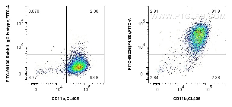 Flow cytometry (FC) experiment of mouse peritoneal macrophages using FITC Plus Anti-Mouse F4/80 Rabbit Recombinant Anti (FITC-98236)