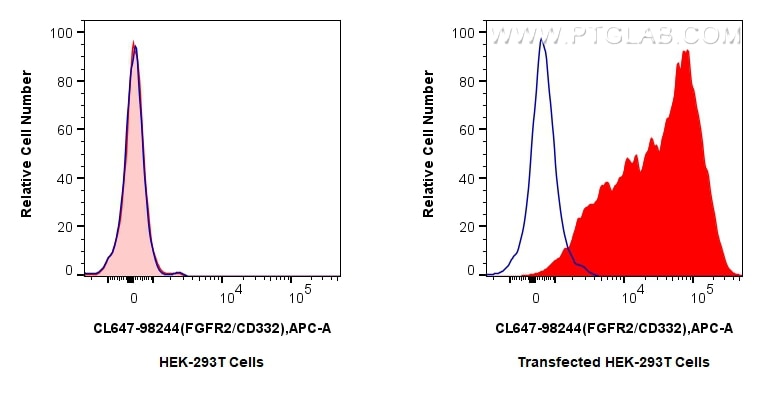 Flow cytometry (FC) experiment of Transfected HEK-293T cells using CoraLite® Plus 647 Anti-Human FGFR2/CD332 Rabbit R (CL647-98244)