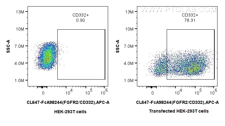 FC experiment of Transfected HEK-293T using CL647-FcA98244 Flow cytometry (FC) experiment of Transfected HEK-293T cells using FcZero-rAb® CoraLite® Plus 647 Anti-Human FGFR2/CD (CL647-FcA98244)