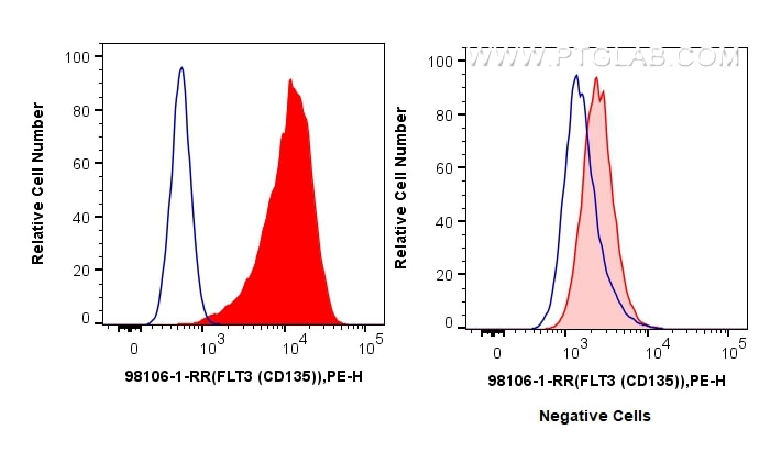 Flow cytometry (FC) experiment of Reh cells using Anti-Human FLT3/CD135 Rabbit Recombinant Antibody (98106-1-RR)