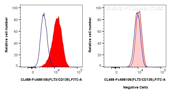FC experiment of Reh using CL488-FcA98106 Flow cytometry (FC) experiment of Reh cells using FcZero-rAb® CoraLite® Plus 488 Anti-Human FLT3/CD1 (CL488-FcA98106)